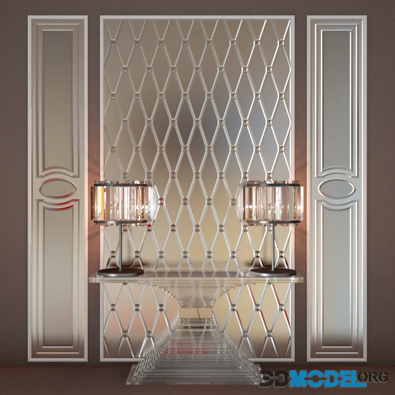 HOME CONCEPT console, mirror facets, table lamp