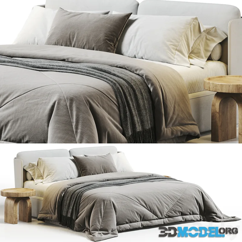 Kira Bed by Meridiani and wooden side table