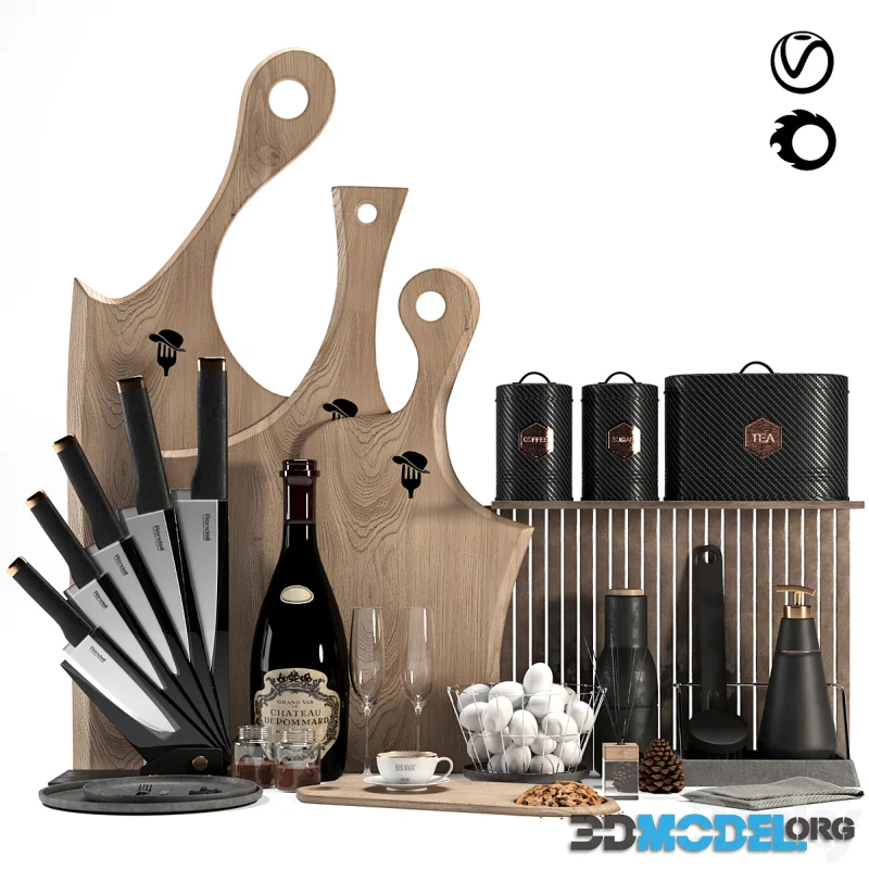 Kitchen Decor Set_05 with Château de Pommard wine