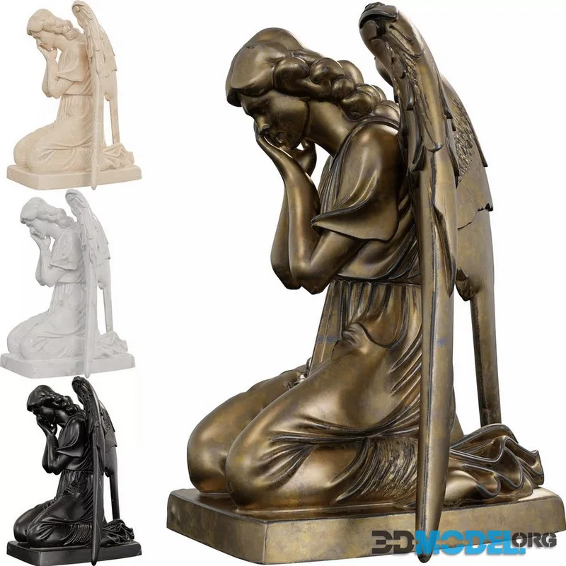 Kneeling Mourning Angel Sculpture low-poly (PBR)