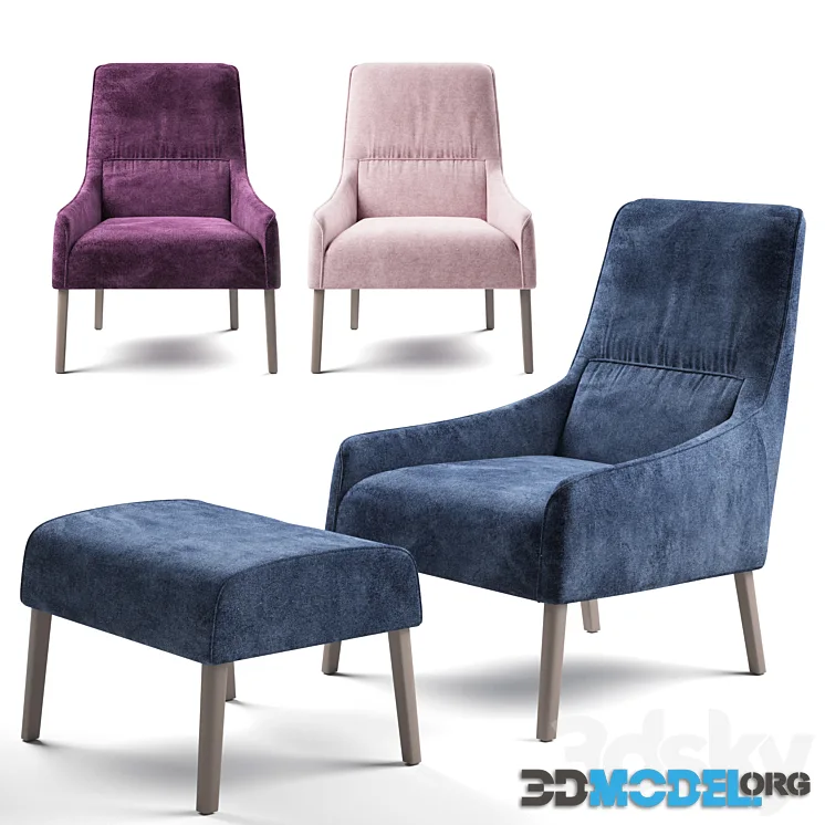 Ligne Roset Long Island armchair, footstool