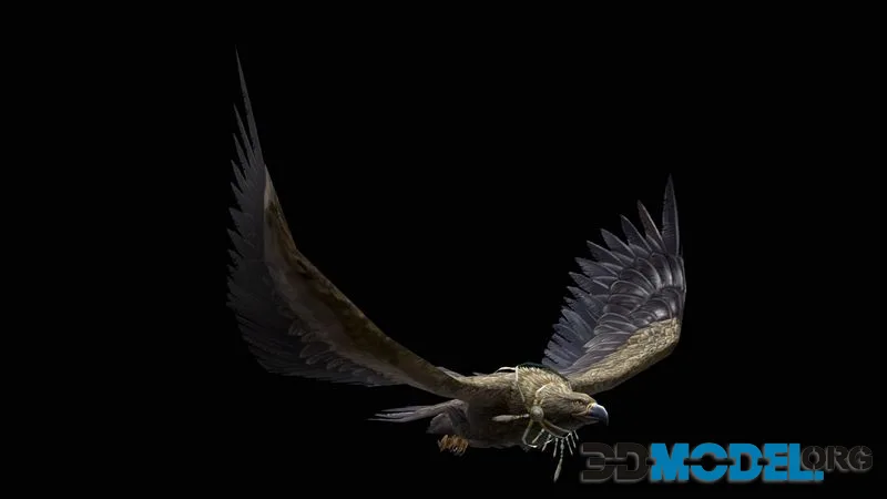 Low-poly animated eagle with necklace (PBR)