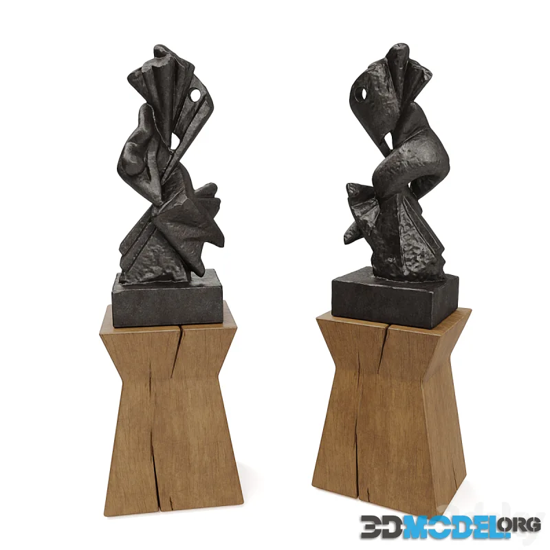Metal Abstract figure wooden pedestal
