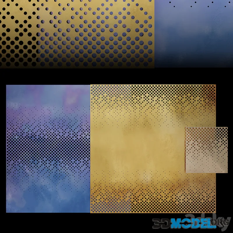 Metal panels with geometric perforations. Gradient pattern with circles