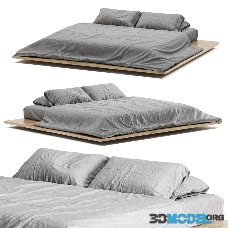 minimalist bed linen on a wooden frame