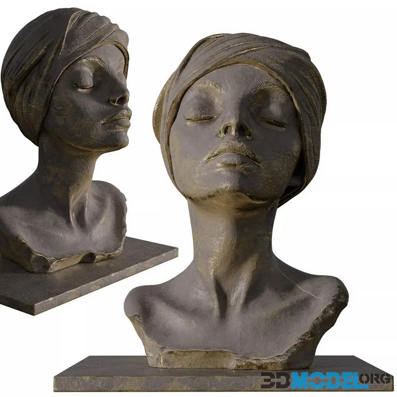 Old Ancient Stone Gold Sculpture Woman Bust (PBR)