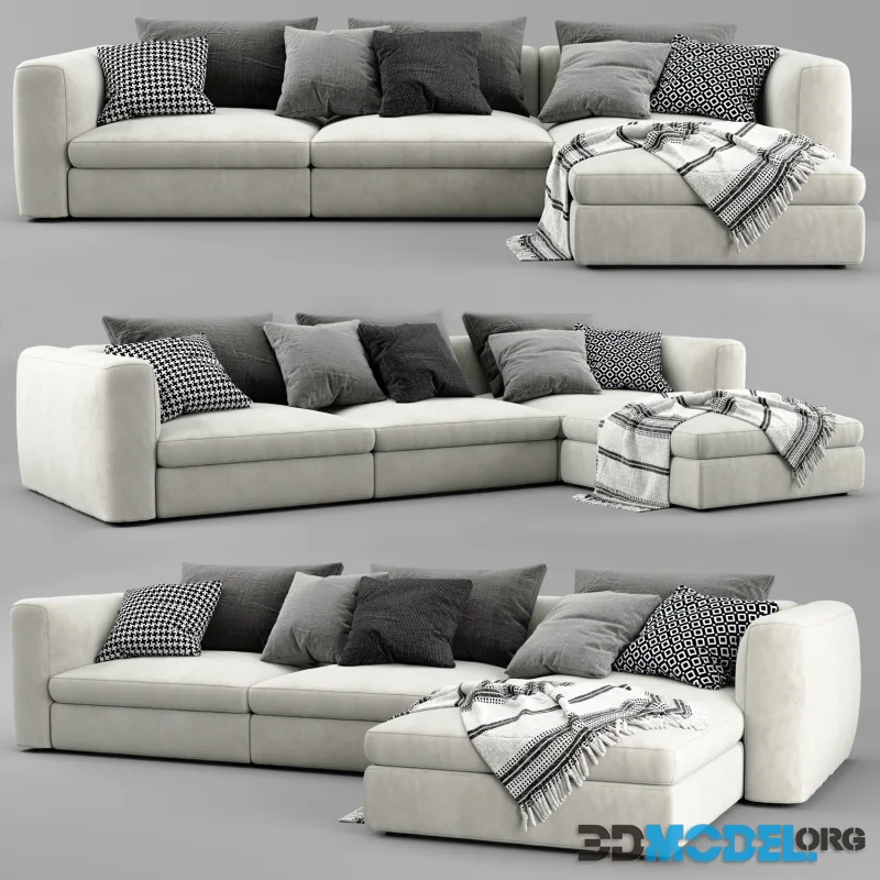 Poliform Dune Chaise Longue Sofa with blanket  and pilloiws