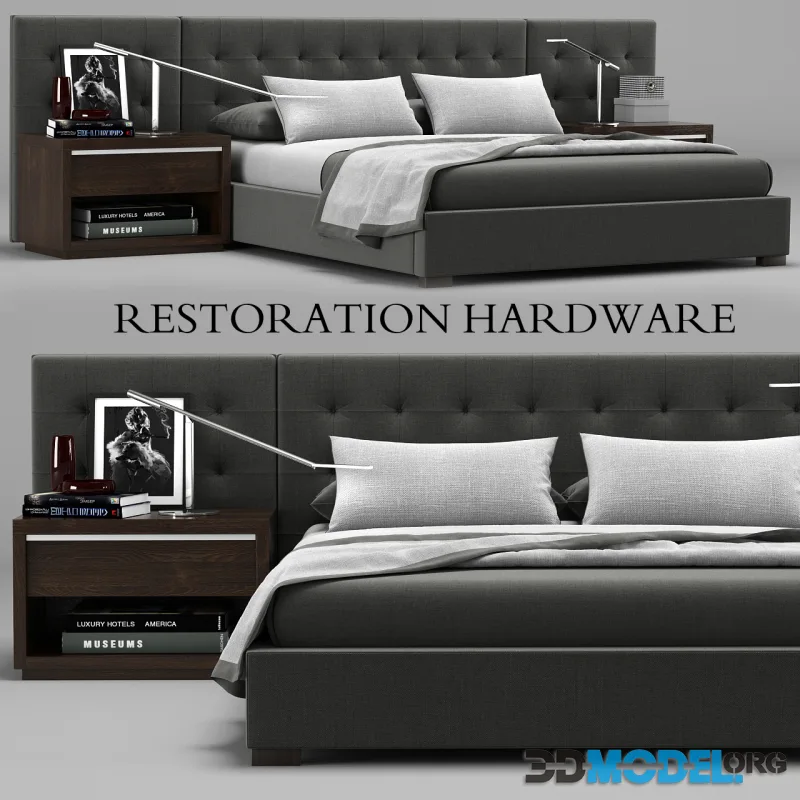 RH Modern custom box tufted fabric hedboard bed
