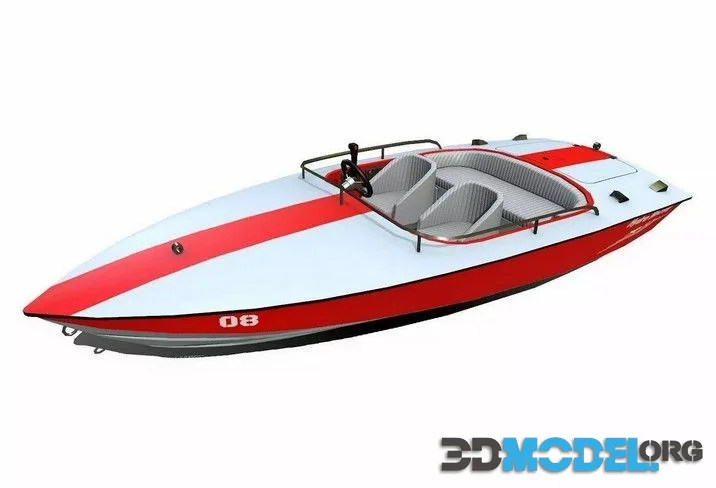 Speedboat Low-poly red and white (PBR)