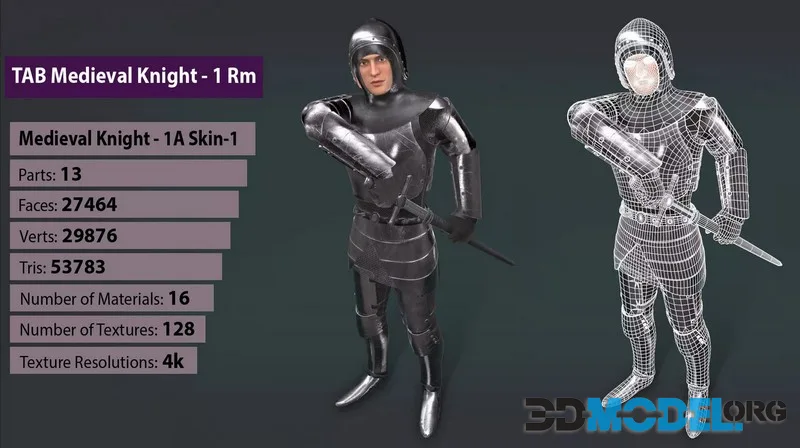 TAB Medieval Knight – 1Rm A – Skin1 low-poly (PBR)