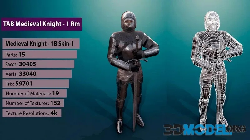 TAB Medieval Knight – 1Rm B – Skin1 low-poly (PBR)