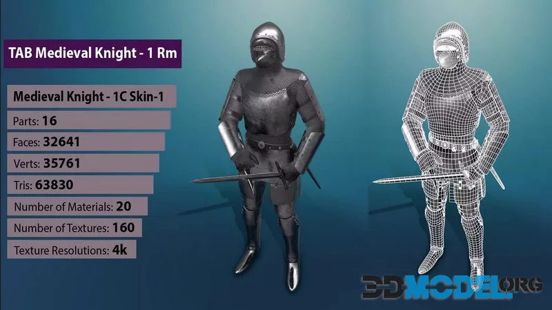 TAB Medieval Knight – 1Rm C – Skin1 low-poly (PBR)