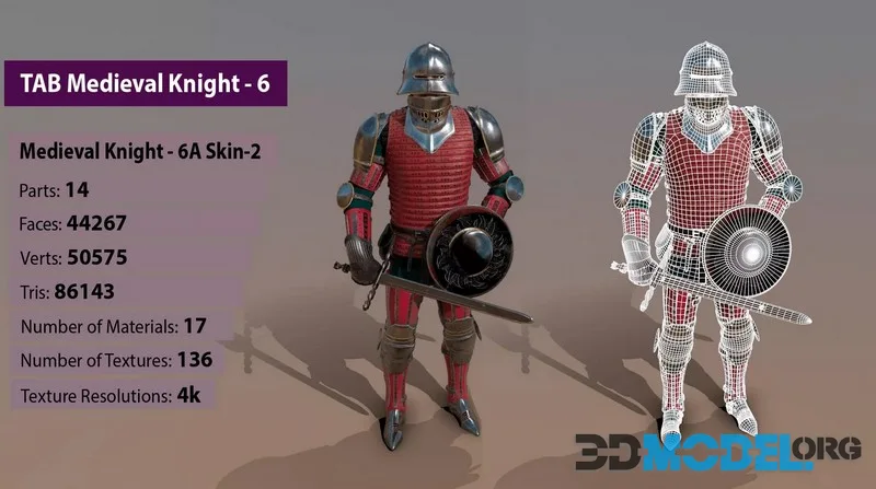 TAB Medieval Knight – 6A – Skin2 low-poly (PBR)