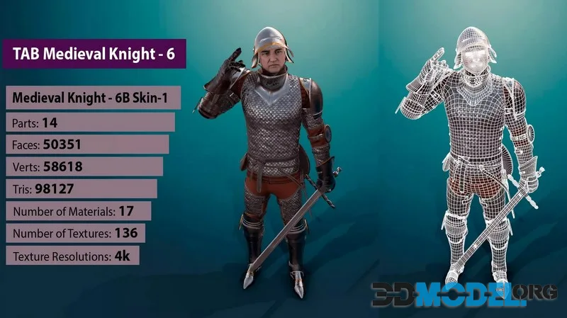 TAB Medieval Knight – 6B – Skin1 low-poly (PBR)