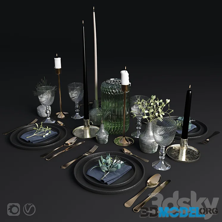Table setting with golden items