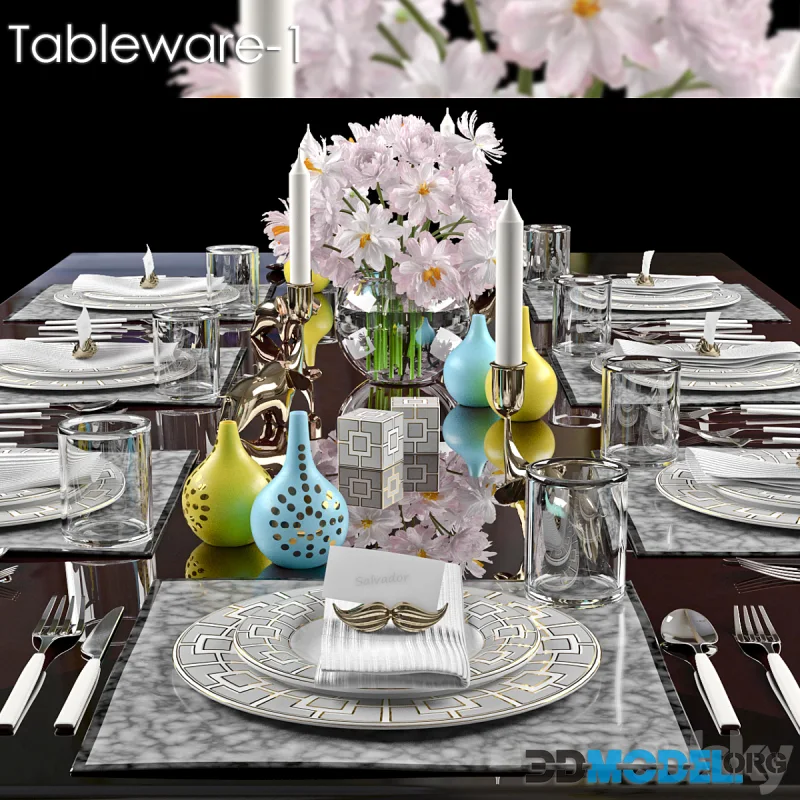 TABLEWARE 1 (with bouquet, blue and yellow vases)
