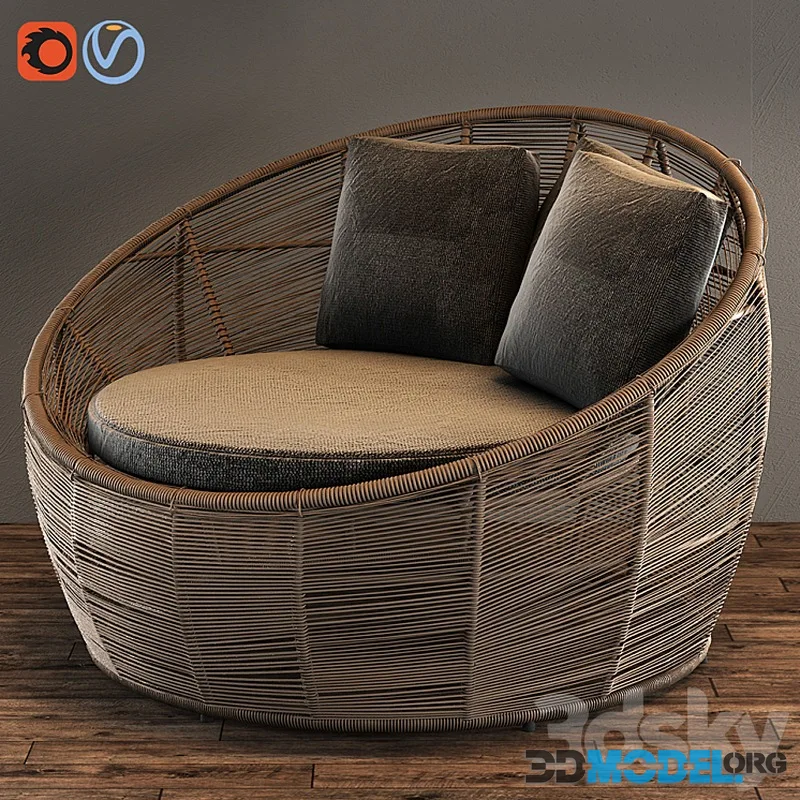 TAMARIN Round Gray Resin Wicker Garden Armchair