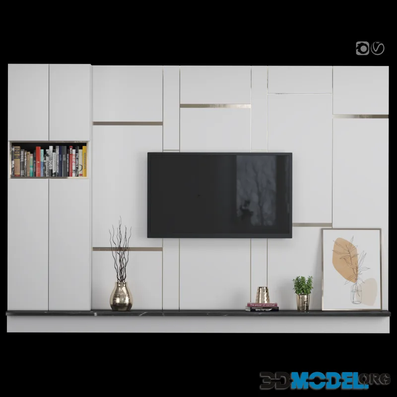 TV Wall 33 with vases and books (W 3700 x H 2600 x D 480 mm)