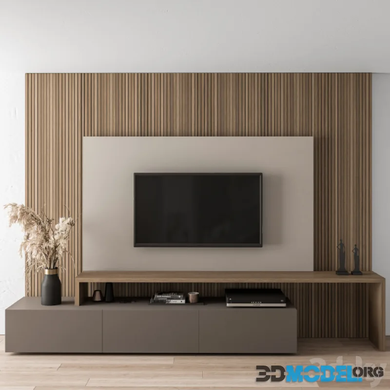 TV Wall Black and Wood – Set 19