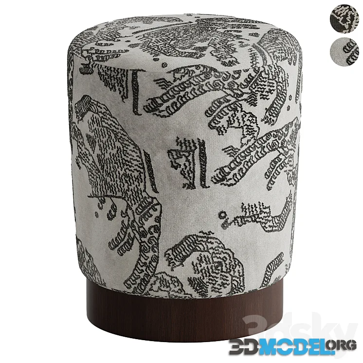 Velvet Pouffe Pouf with Walnut Plinth – Tiger Mountain by Six The Residence