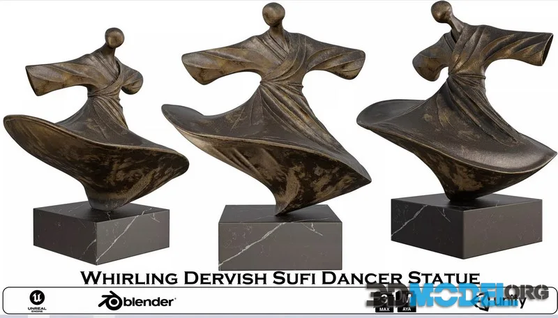 Whirling Dervish Sufi Dancer Statue low-poly (PBR)