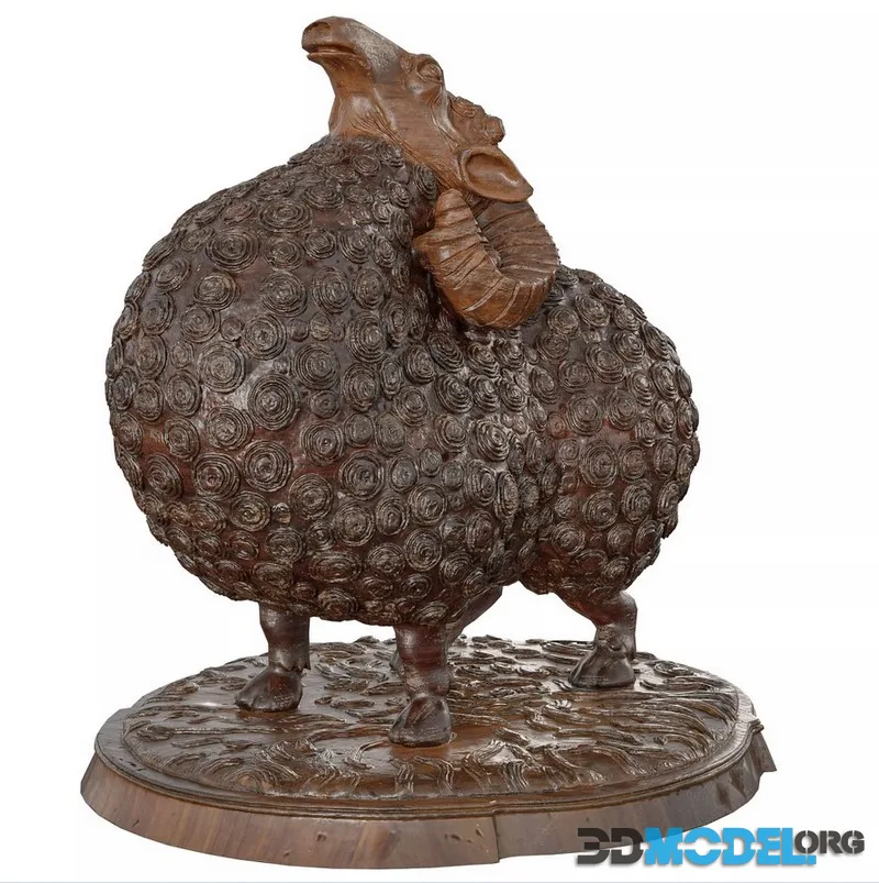 Wooden Sheep Statue – Rustic Animal Sculpture (PBR)