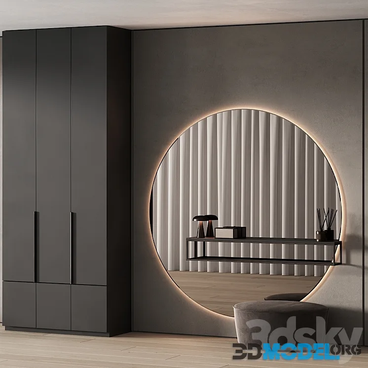 247 hallway zone 09 minimal hall with big round mirror 01