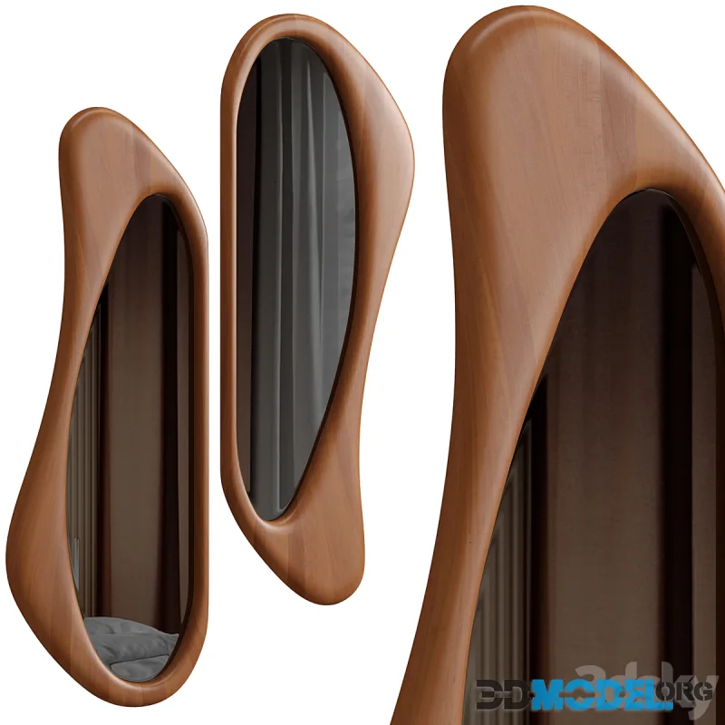 Asymmetrical Wooden Frame Mirror