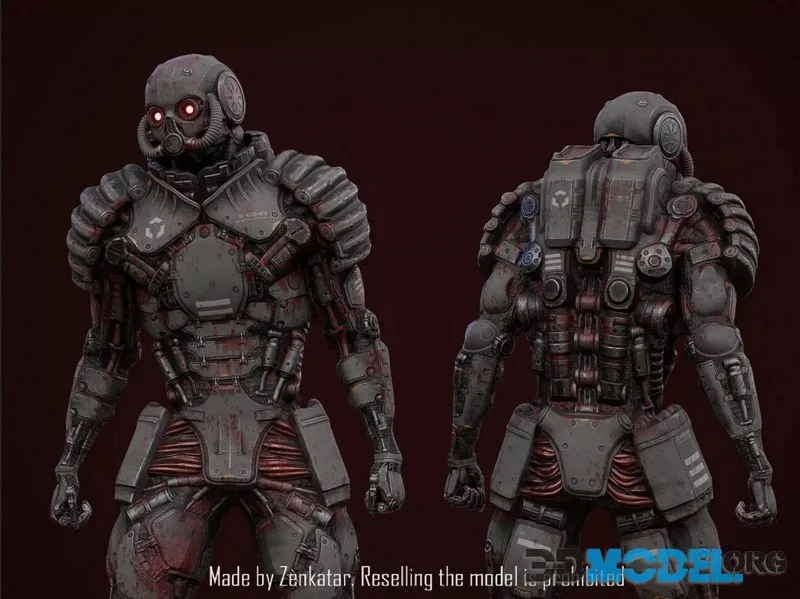 Bloody horror robot low-poly (PBR)