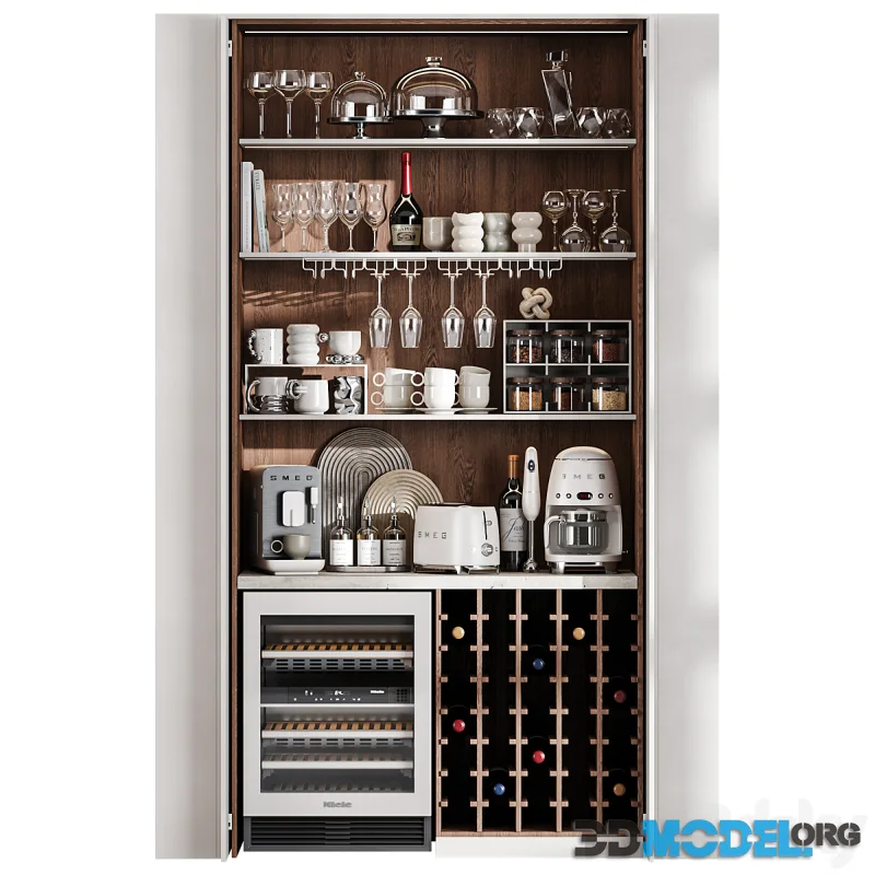 Built in Hidden Coffee Bar Cabinet Modern Beverage Station