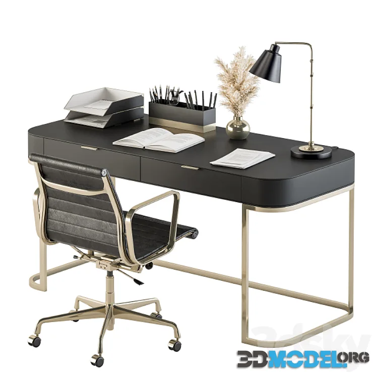 Classic Black and Gold Work Desk – Office Set 181