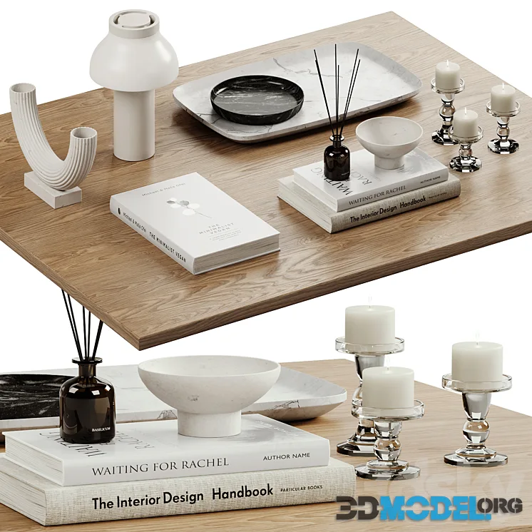 Decorative set 01 (wood boad, books, lamp)