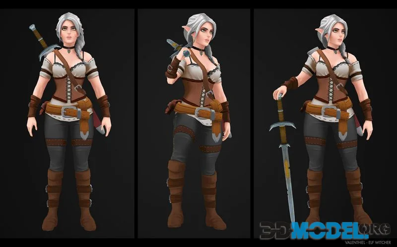 Elf Witcher Non Rigged – Valenrhien for games low-poly (PBR)