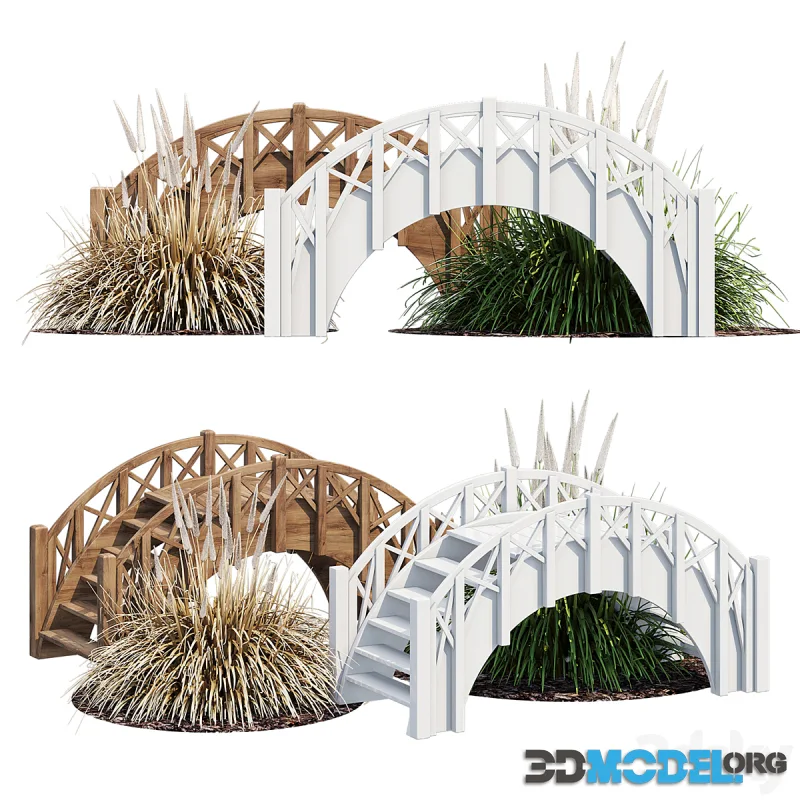 Fairy Tale Wooden Garden Stair Bridge with Lattice Railings 33 Inches