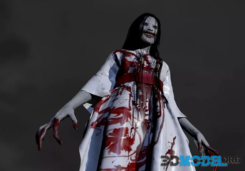 Ghost Girl in Kimono low-poly (PBR)