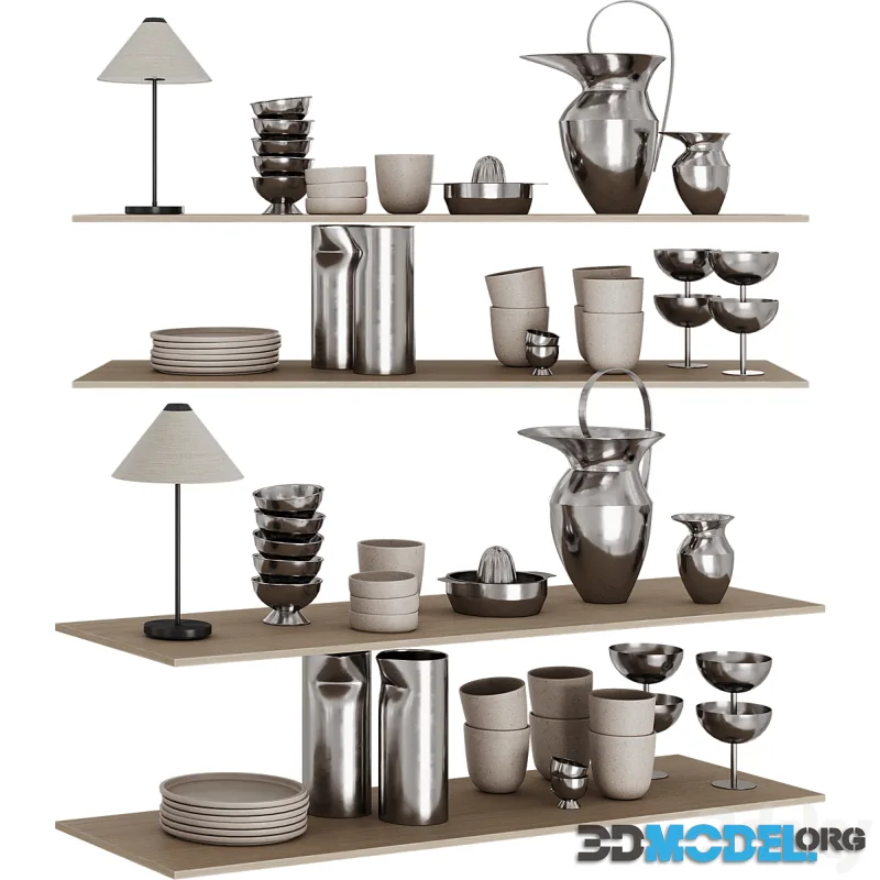Kitchen accessories 002 (decanter, wineglass, table lamp)