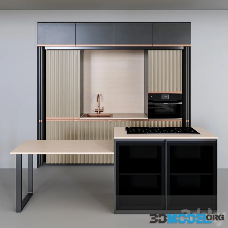 kitchen with additional facades behind which the sink and work area are hidden