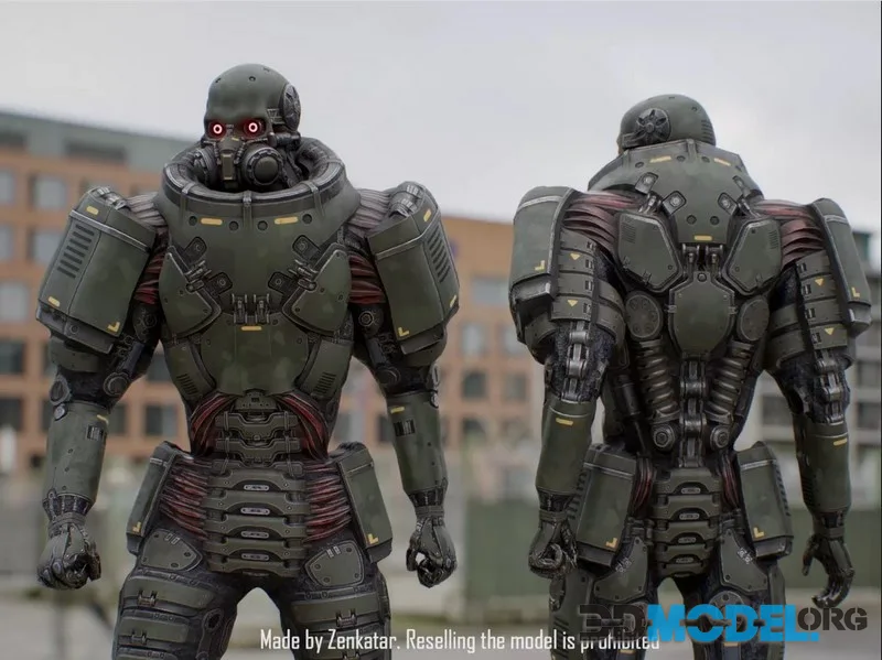 Military rigged armored robot low-poly (PBR)