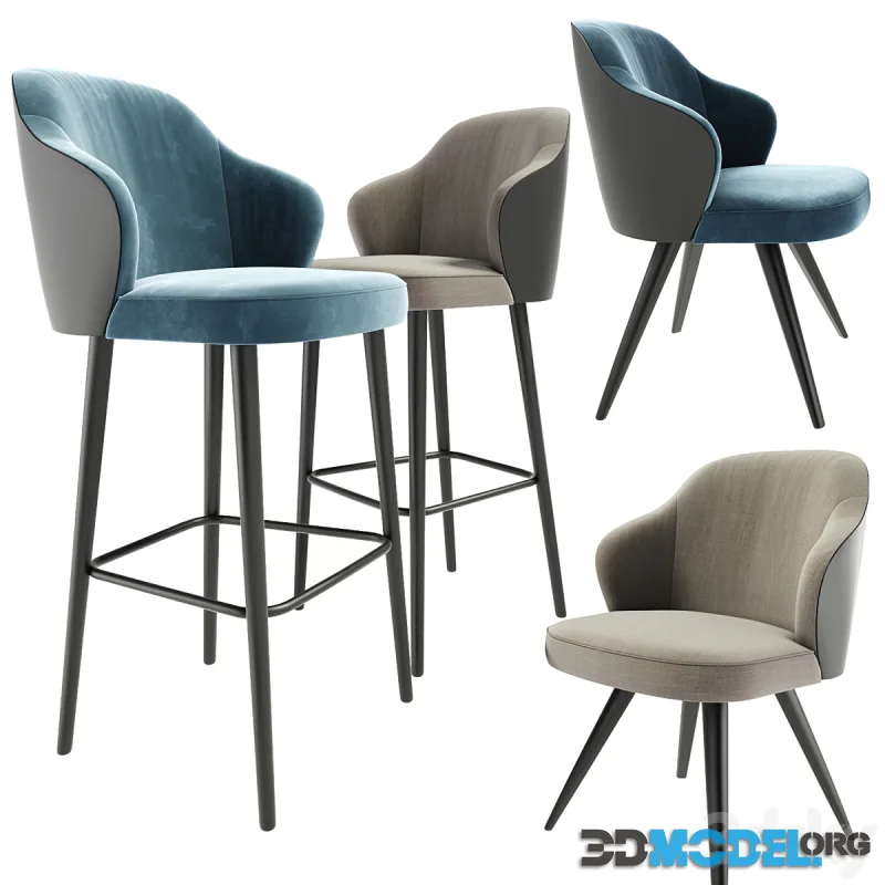 Minotti Leslie Steel Bar Stool And Dining Chair