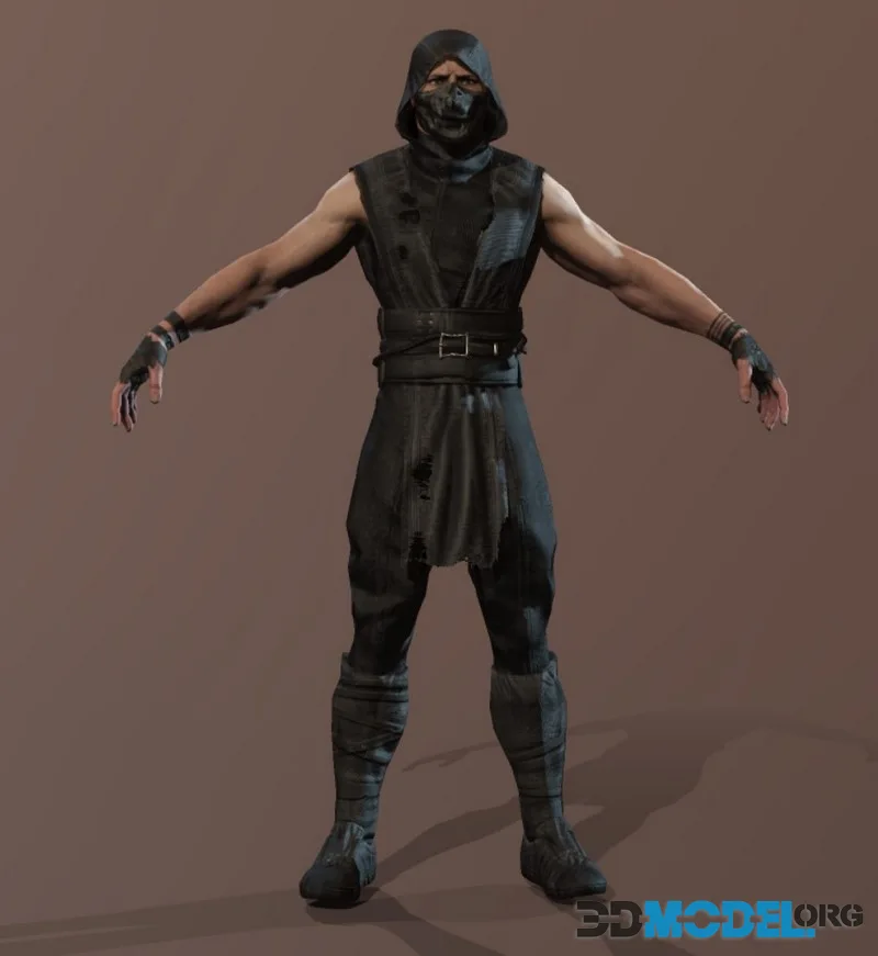 Ninja mortal kombat character black low-poly (PBR)