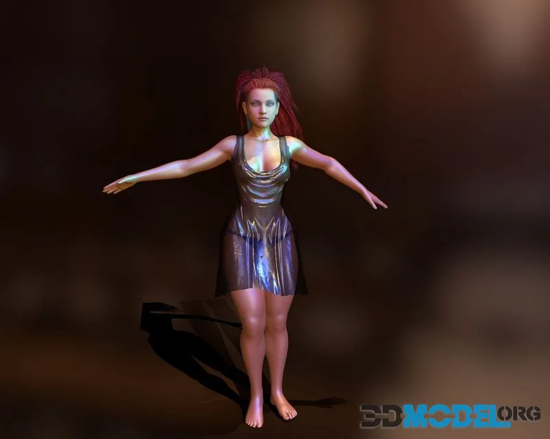 Realistic Girl woman in silver dress low-poly (PBR)