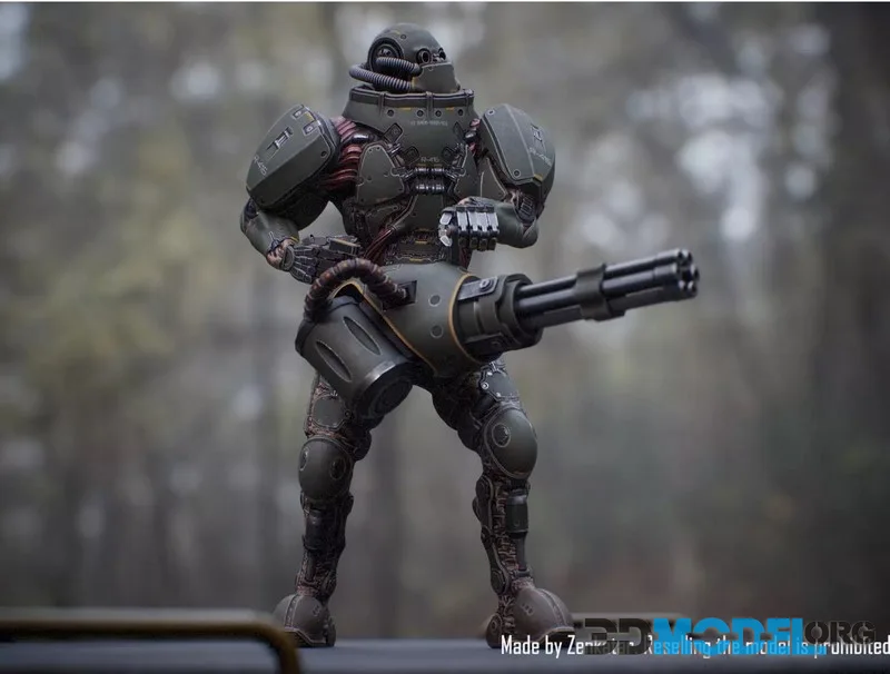 Rigged Juggernaut Military Robot with Minigun low-poly (PBR)