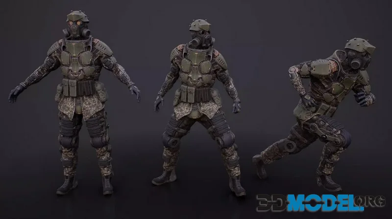 Rigged sci-fi soldier in a heavy exoskeleton low-poly (PBR)