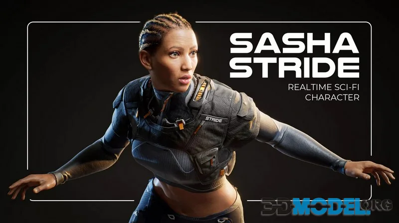 Sasha Stride Realtime Sci-fi Character – Rigged low-poly (PBR)
