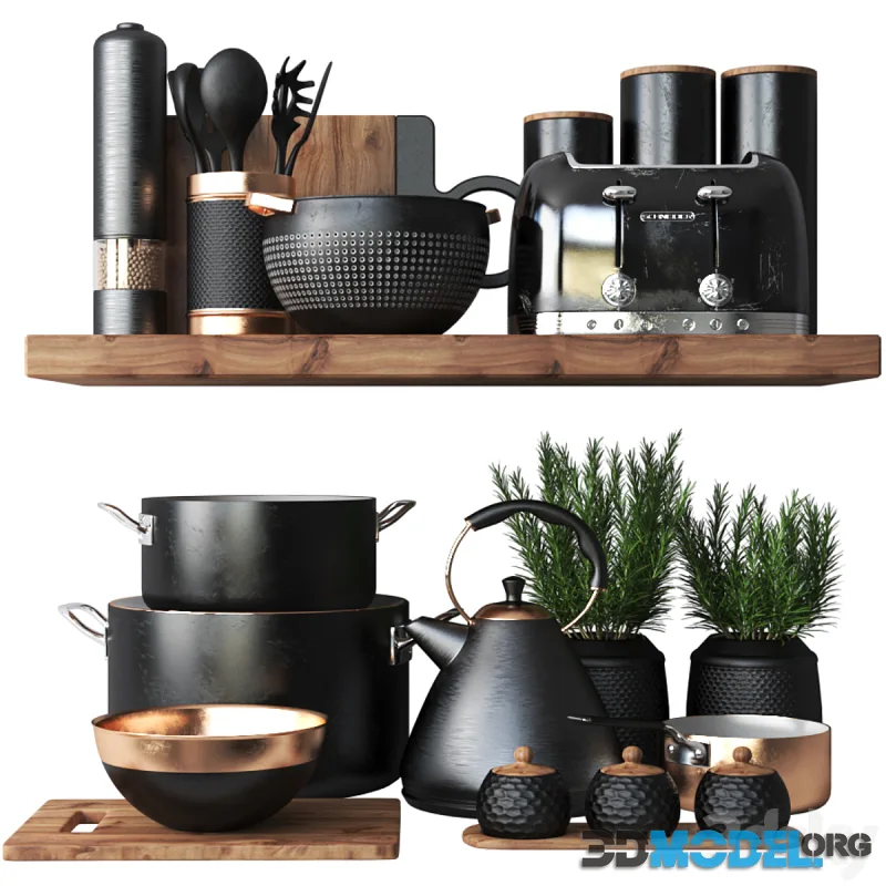 set1155 (black and wood kitchenware)