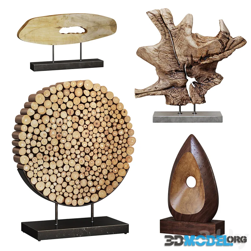 Set of abstract sculptures made of wood