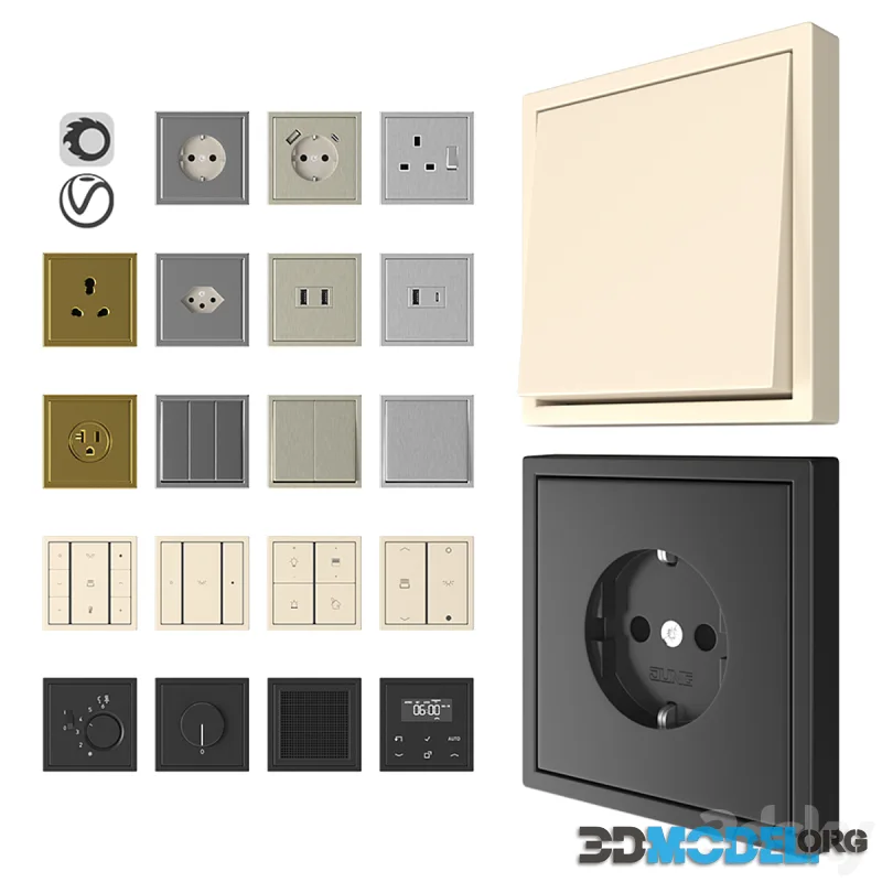 Set of sockets, switches and electronics Jung LS 990 series