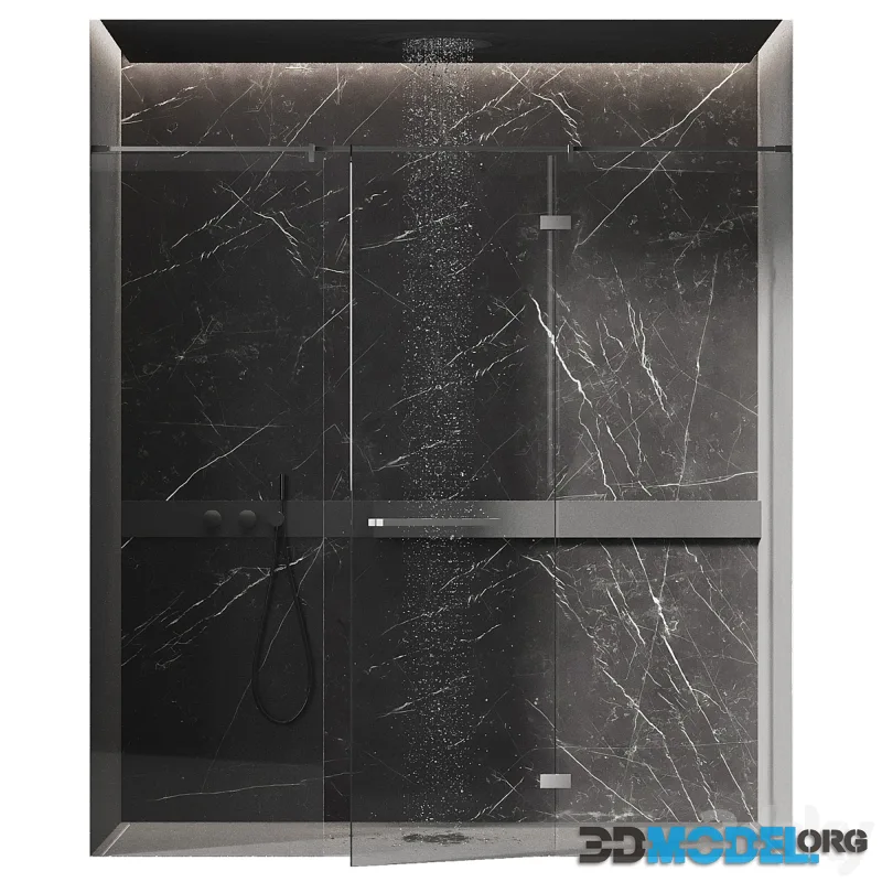 Shower with glass partition in dark colors