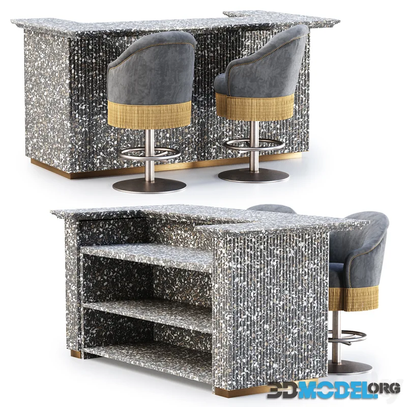Soke bar furniture set v05 Marble bar with chairs