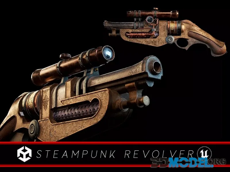 Steampunk Revolver low-poly (PBR)
